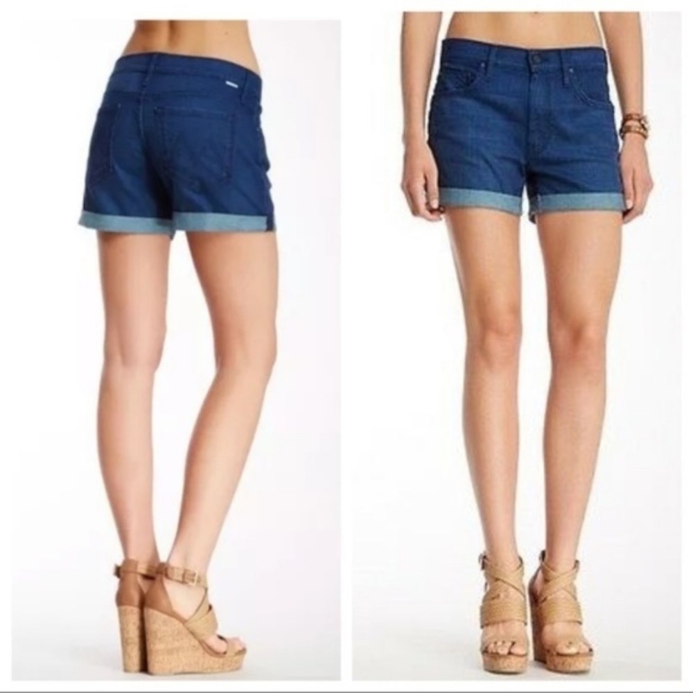 MOTHER Dark Blue Cuffed Denim Jean Shorts